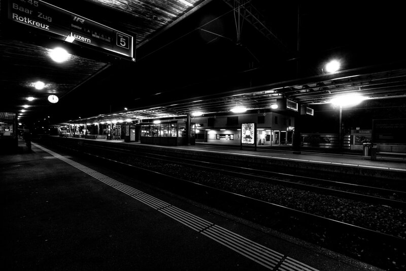 Empty train station at night