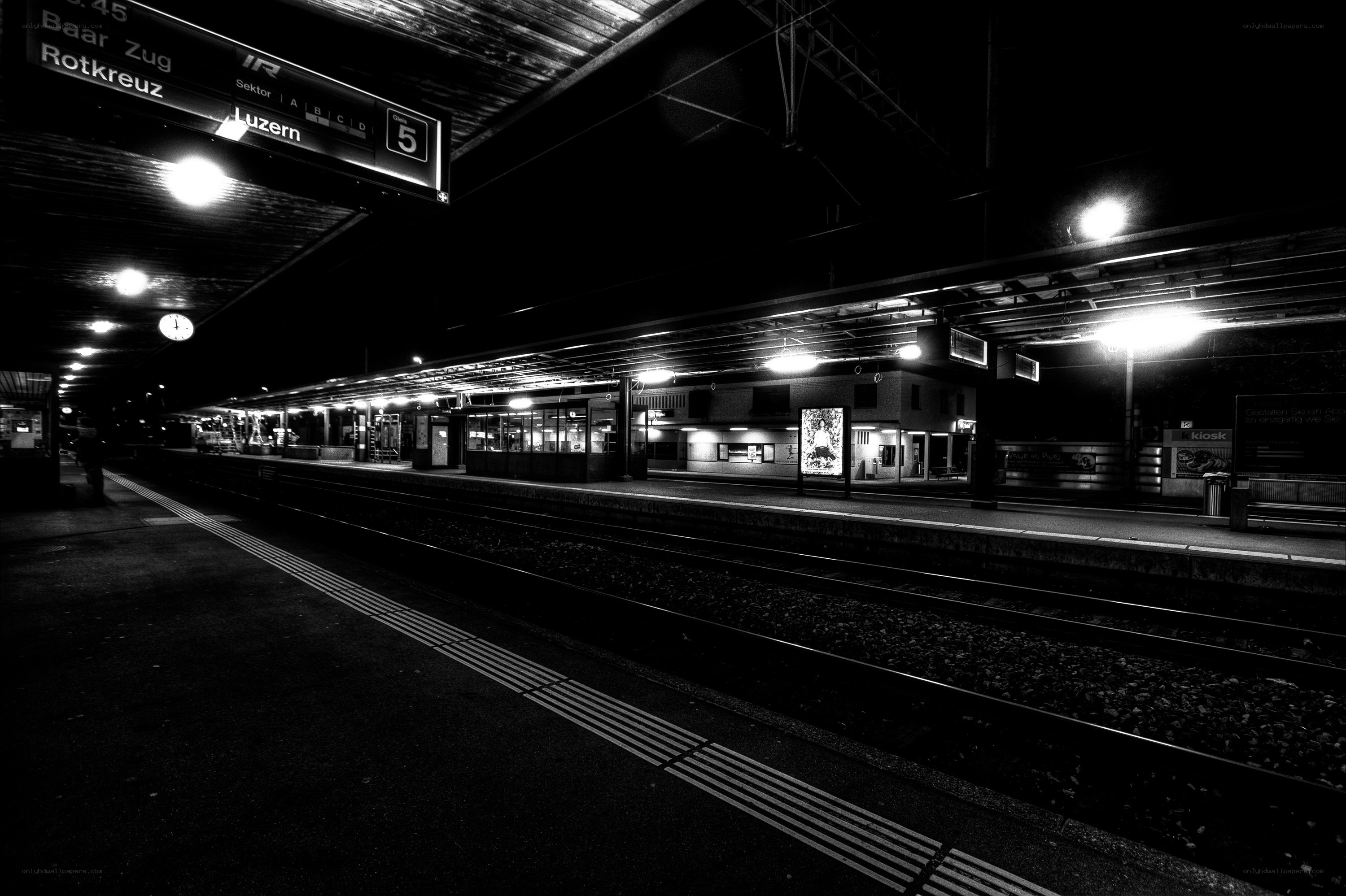 Empty train station at night