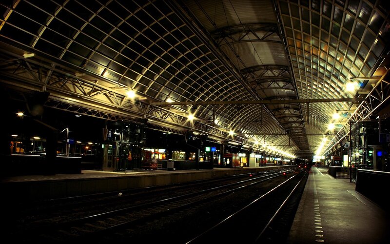 Empty train station at night