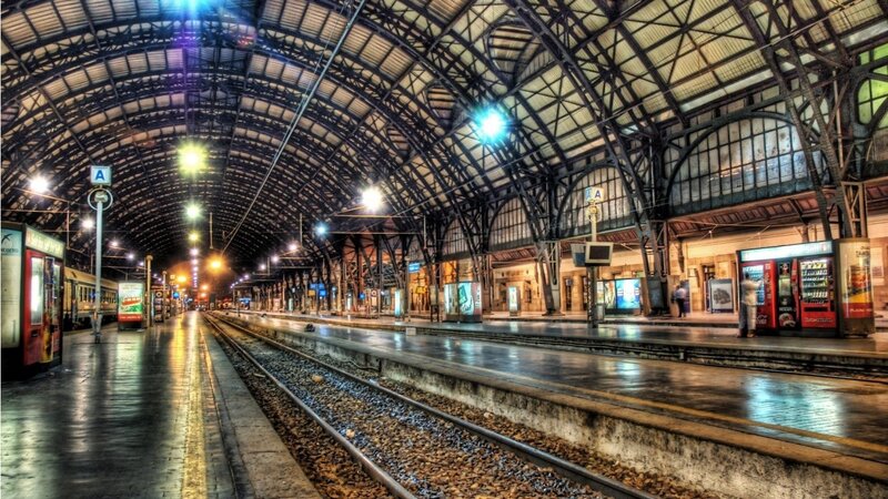 Empty train station at night