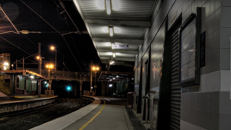 Empty train station at night