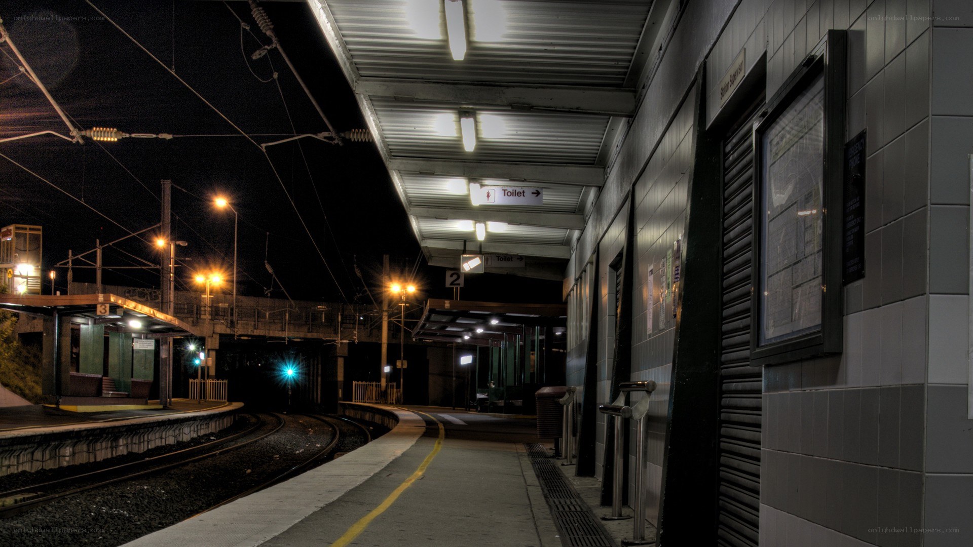 Empty train station at night