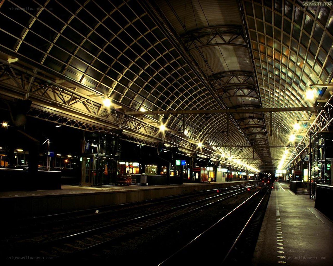 Empty train station at night