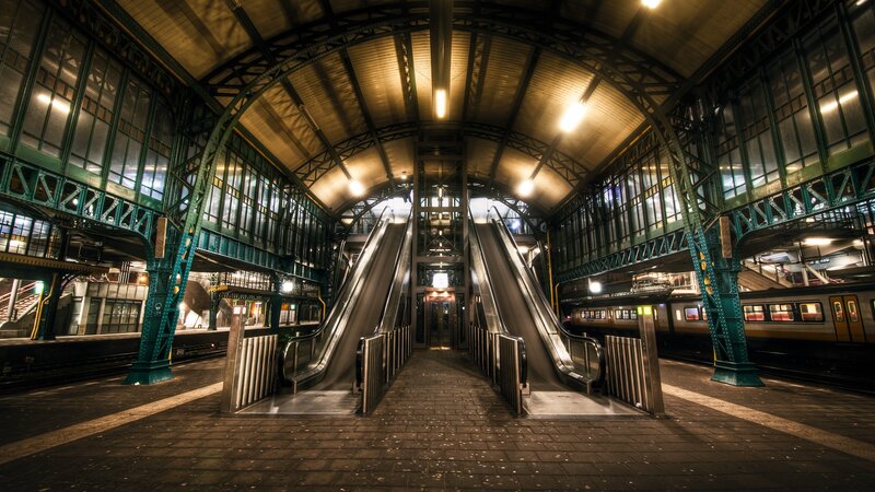 Empty train station at night