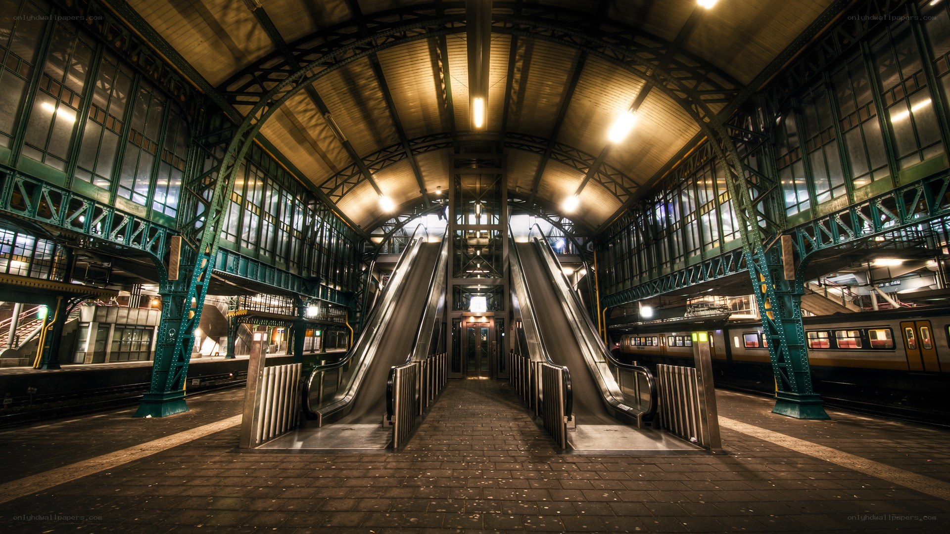 Empty train station at night