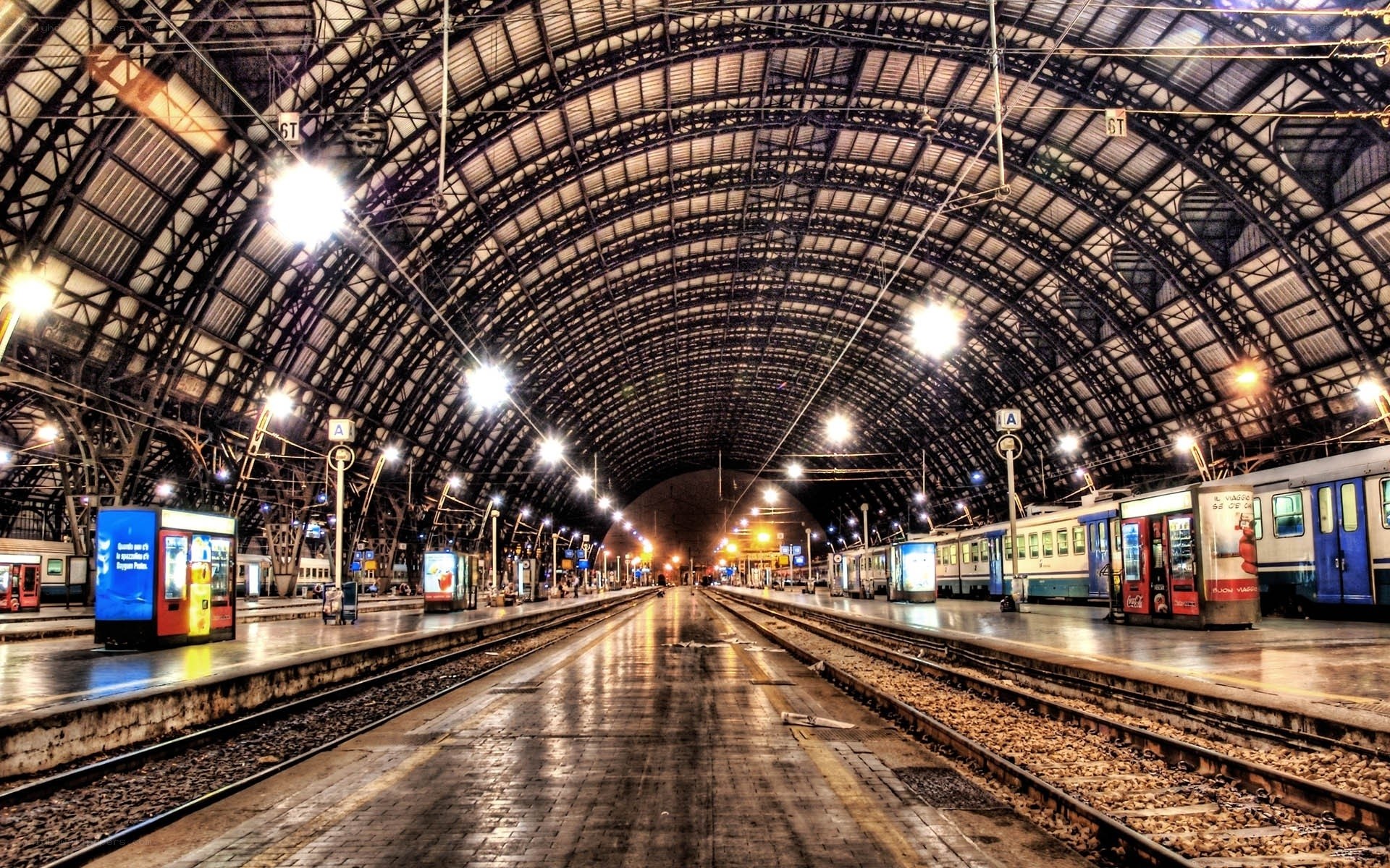 Empty train station at night