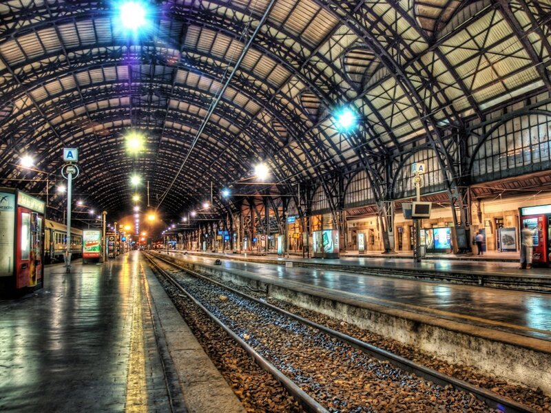 Empty train station at night