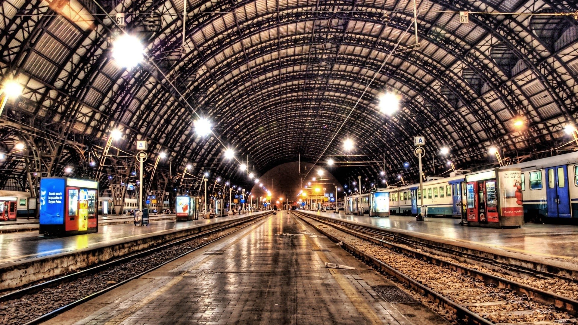Empty train station at night