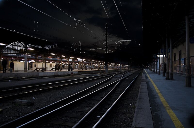 Empty Train Station at Night — Black, Dark