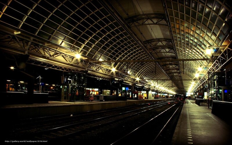 Empty train station at night