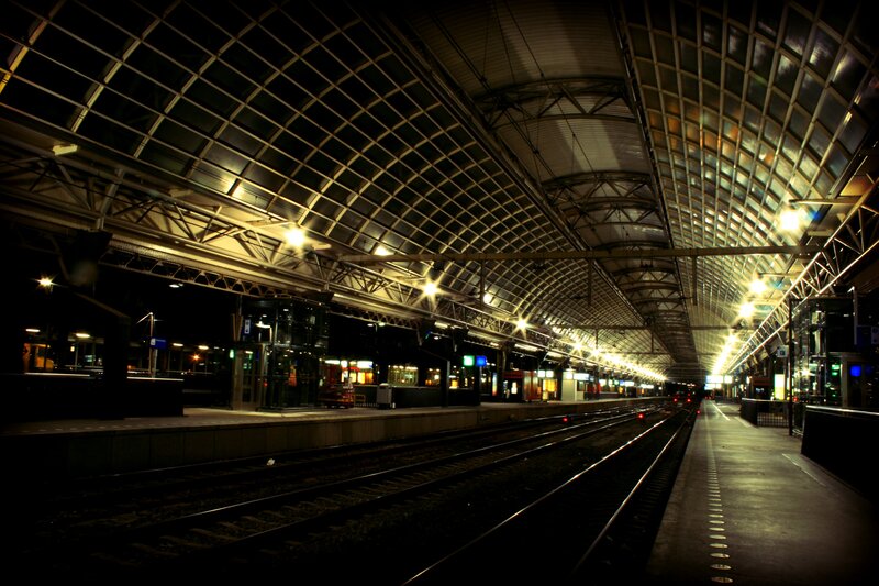 Empty Train Station — Black, Dark, Night, Photograph