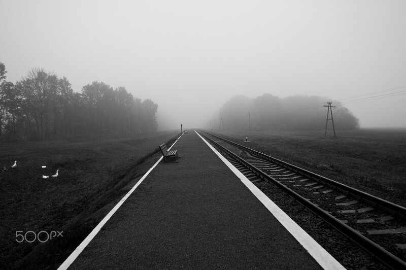 Empty Train Station — Black, Misty