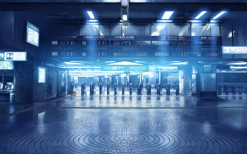 Empty Train Station — Blue, Serene, Night, 3d Render
