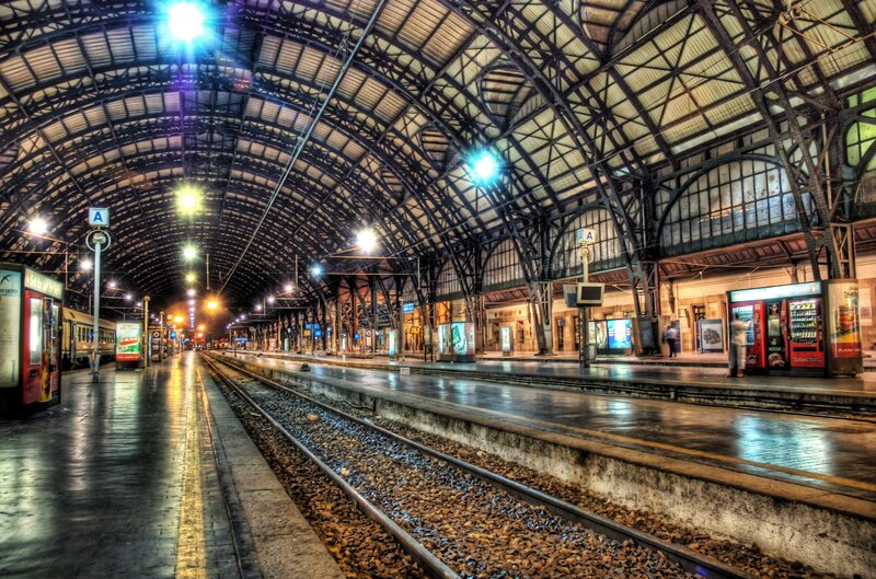 Empty Train Station — Gray, Dramatic, Night, Photograph, Train Tracks, Platforms