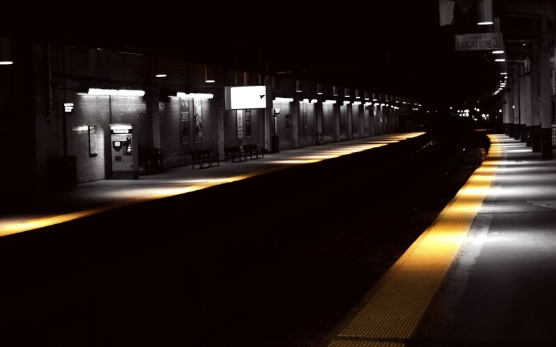 Empty Train Station Platform — Black, Dark, Night