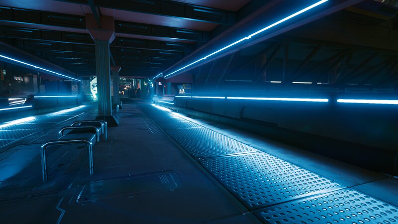 Empty Train Station Platform — Blue, Dark