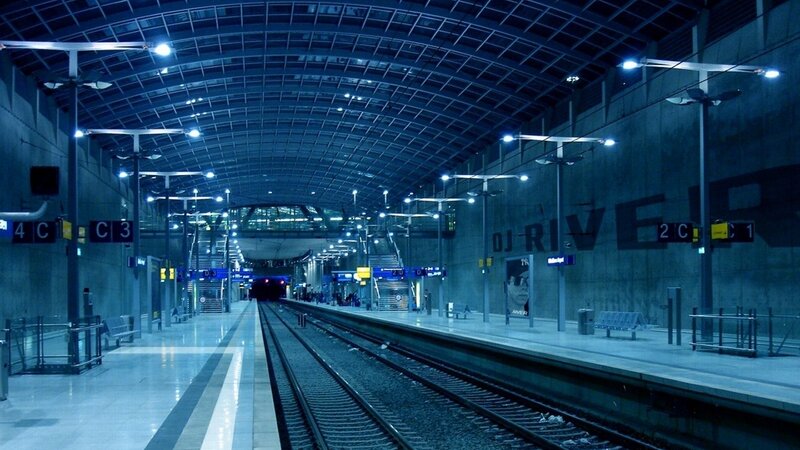 Empty Train Station Platform — Blue, Dramatic