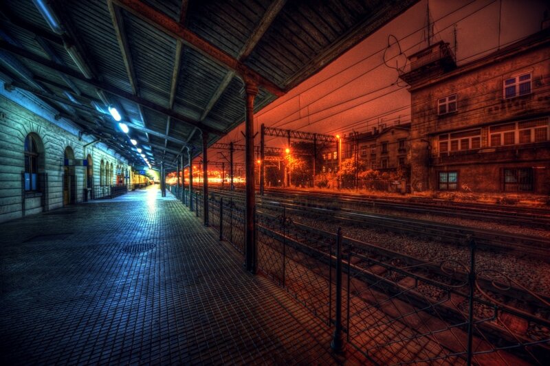 Empty Train Station Platform — Blue