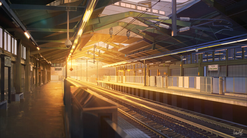 Empty Train Station Platform — Gold, Serene