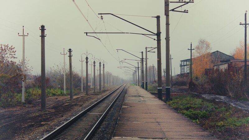 Empty Train Station Platform — Gray, Dreary