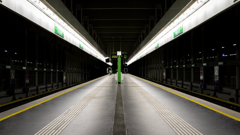 Empty Train Station Platform — Gray, Silent