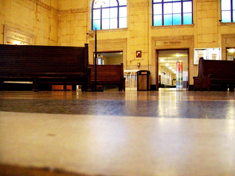 Empty train station waiting area