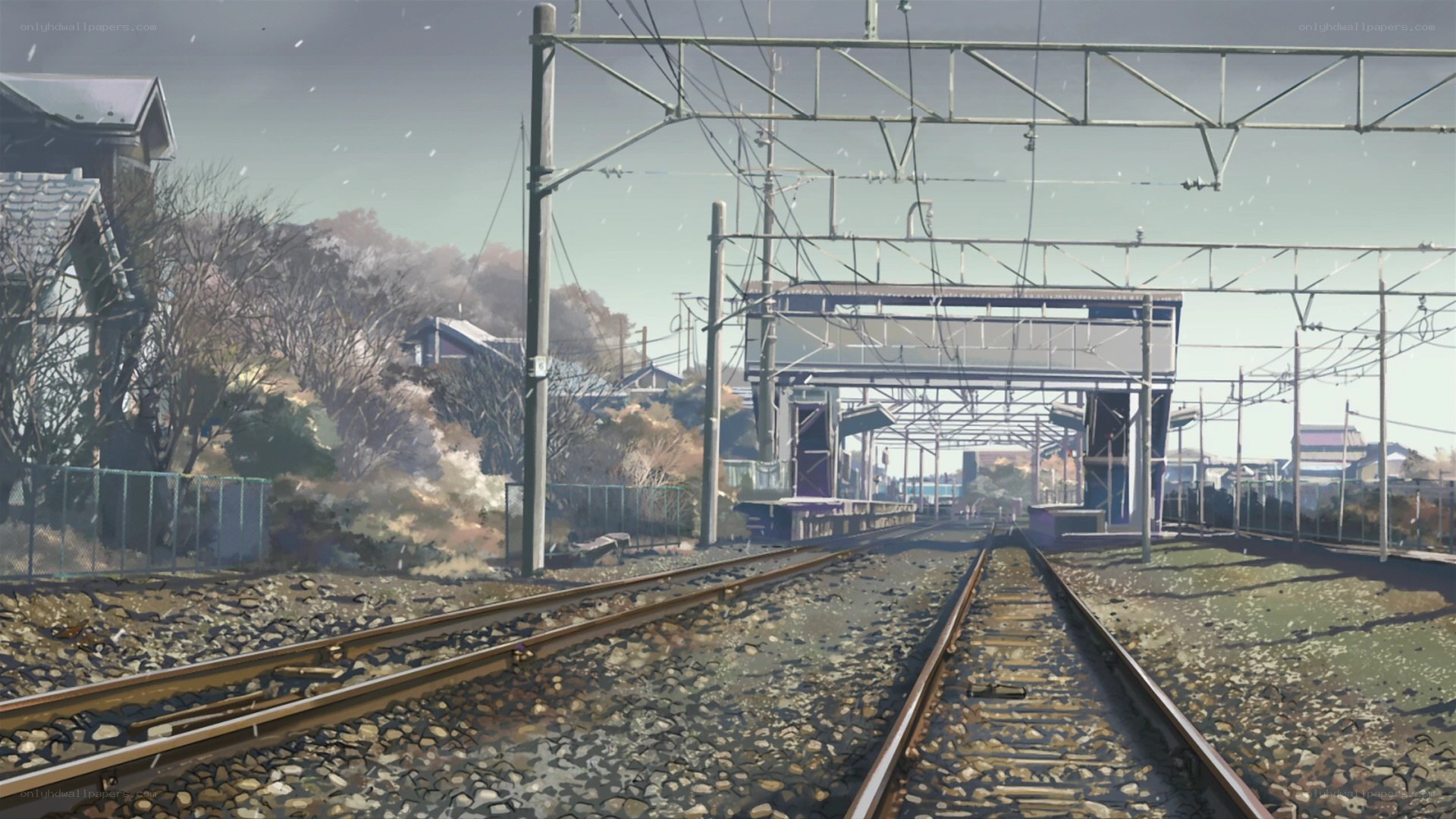 Empty train tracks at a quiet station