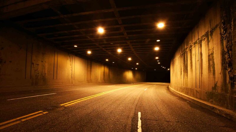 Empty Tunnel at Night — Yellow