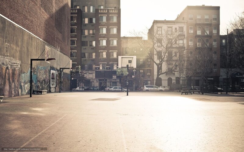 Empty urban basketball court