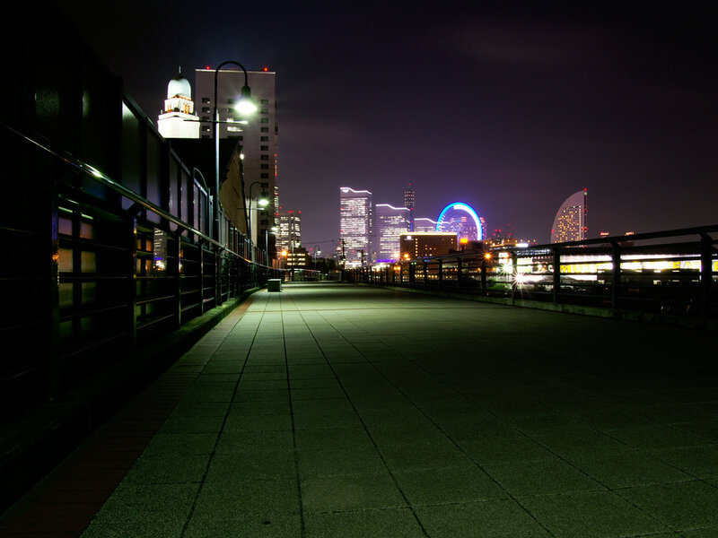 Empty Walkway at Night