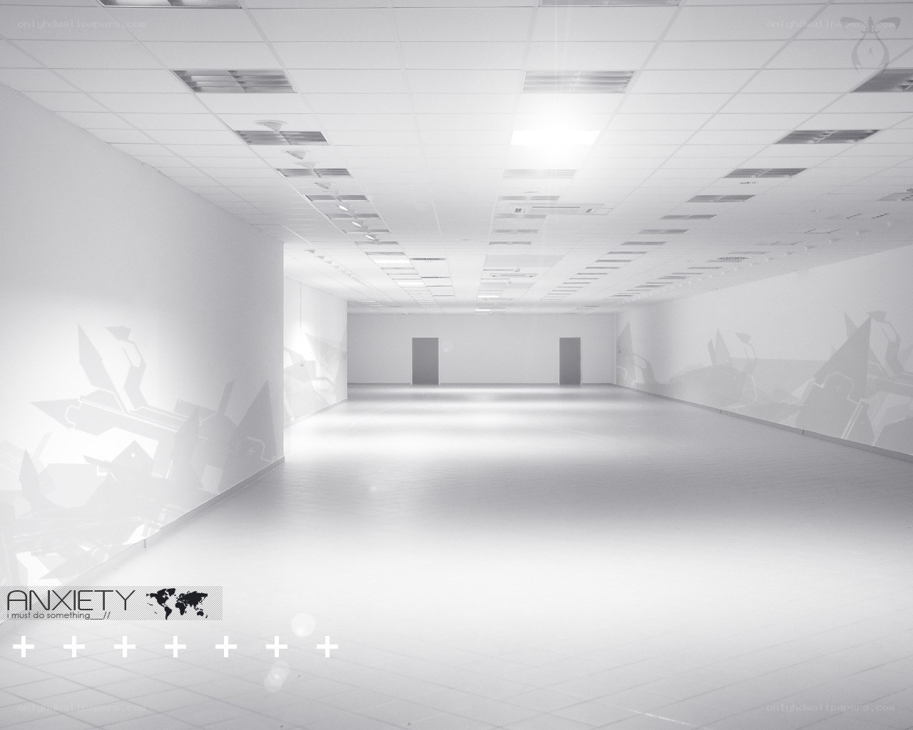 Empty white room with shadows