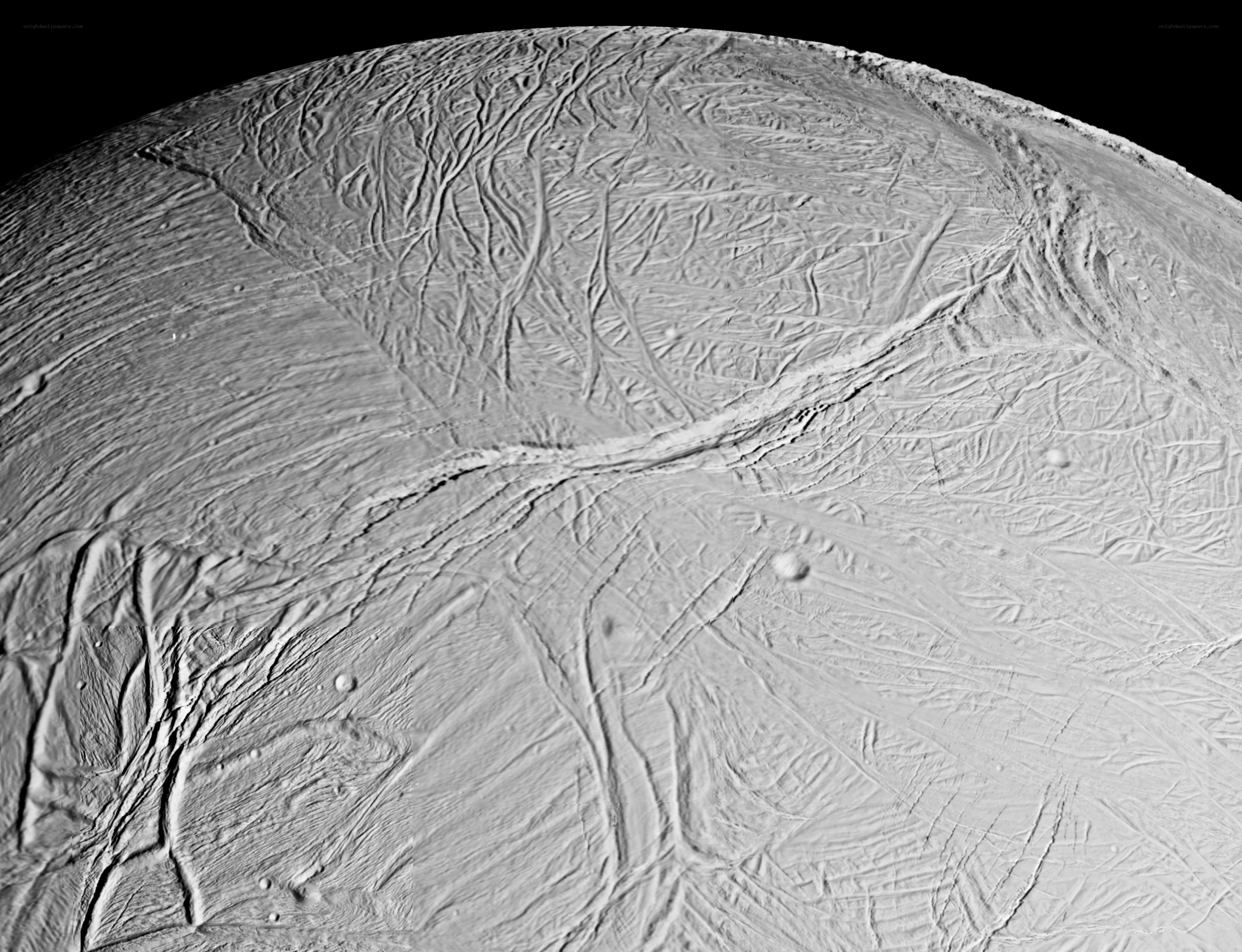 Enceladus surface with cracks