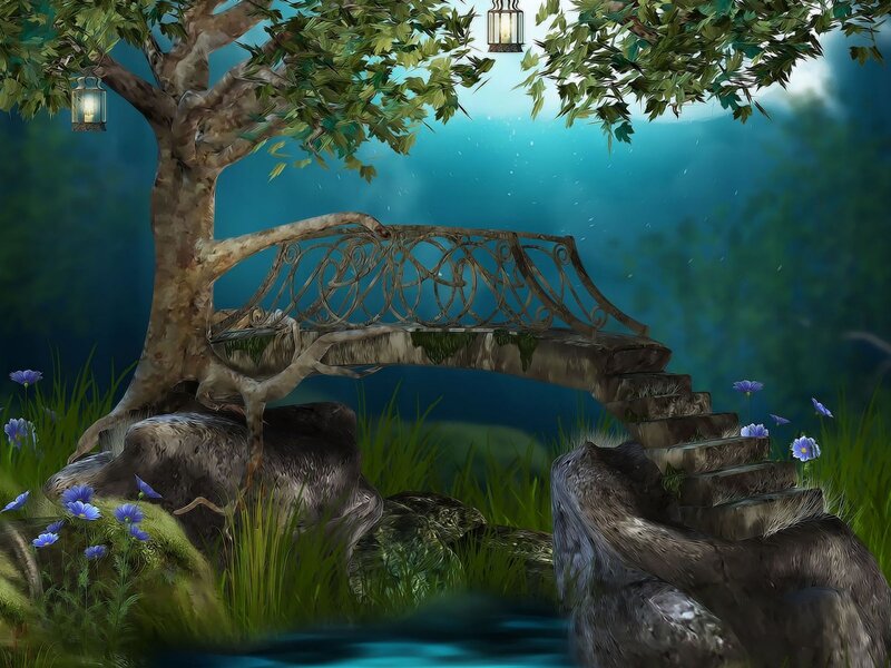 Enchanted Bridge in Forest — Green