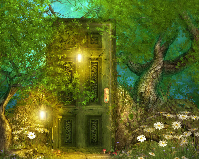 Enchanted Door in Forest — Green