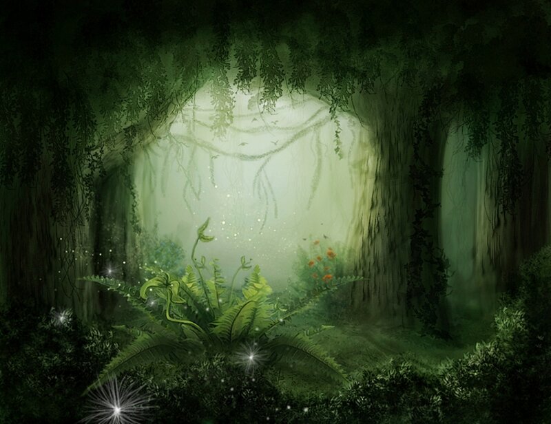 Enchanted Forest Clearing — Green, Mysterious