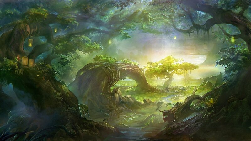 Enchanted Forest Landscape — Green, Serene, Morning