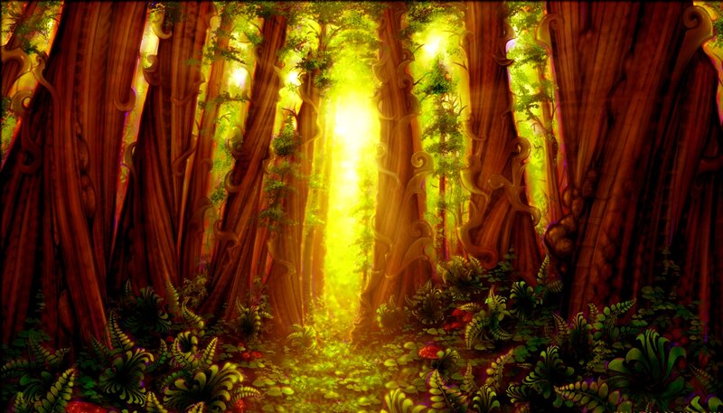 Enchanted Forest Path — Green, Serene, Morning, Digital Art, Trees