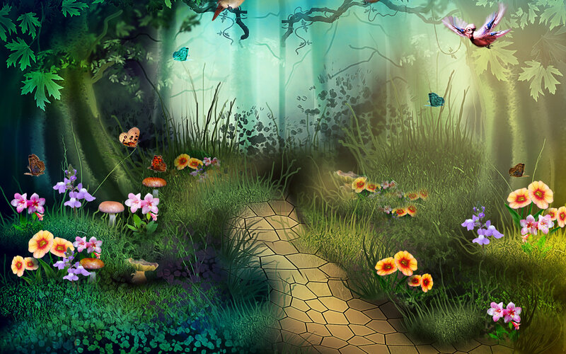Enchanted Forest Path — Green, Serene, Morning