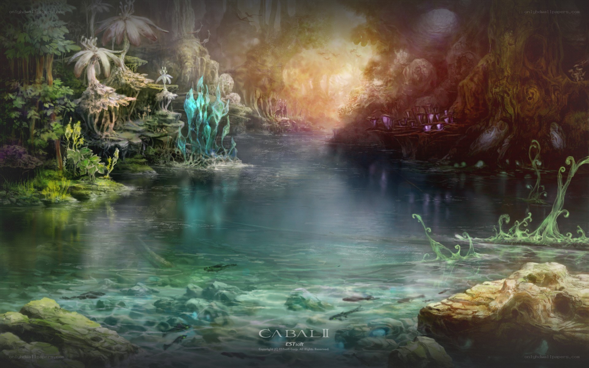 enchanted forest river scene
