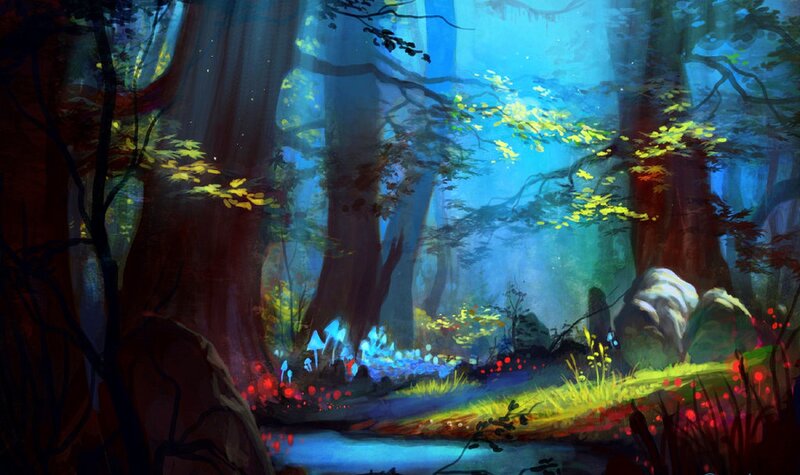Enchanted Forest Scene — Blue, Serene, Night