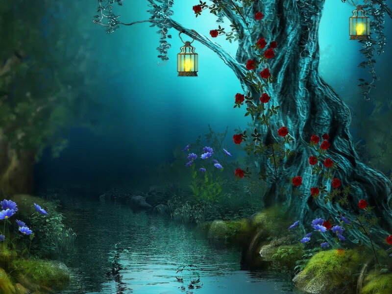Enchanted Forest Scene — Blue, Serene