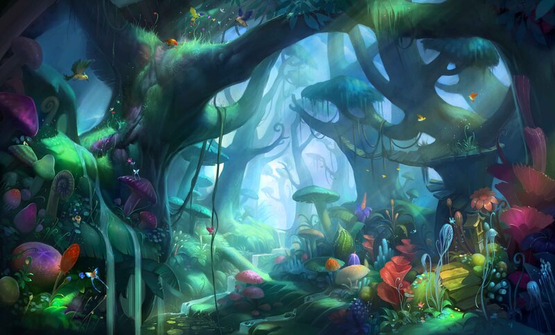 Enchanted Forest Scene — Green, Magical, Digital Art