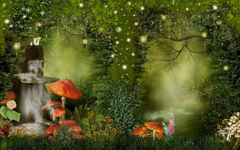 Enchanted Forest Scene — Green, Magical, Night