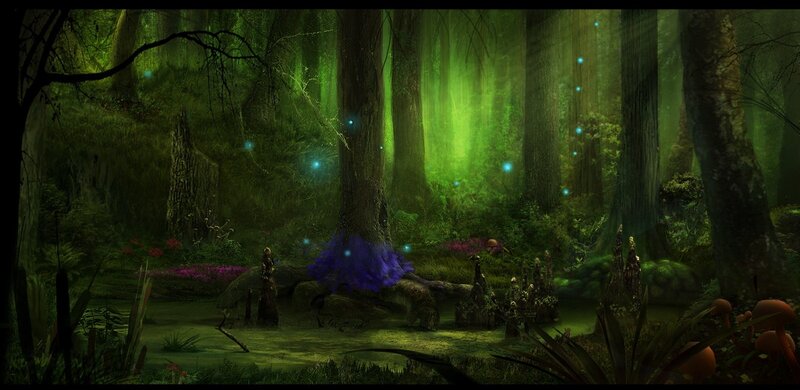 Enchanted Forest Scene — Green, Mysterious