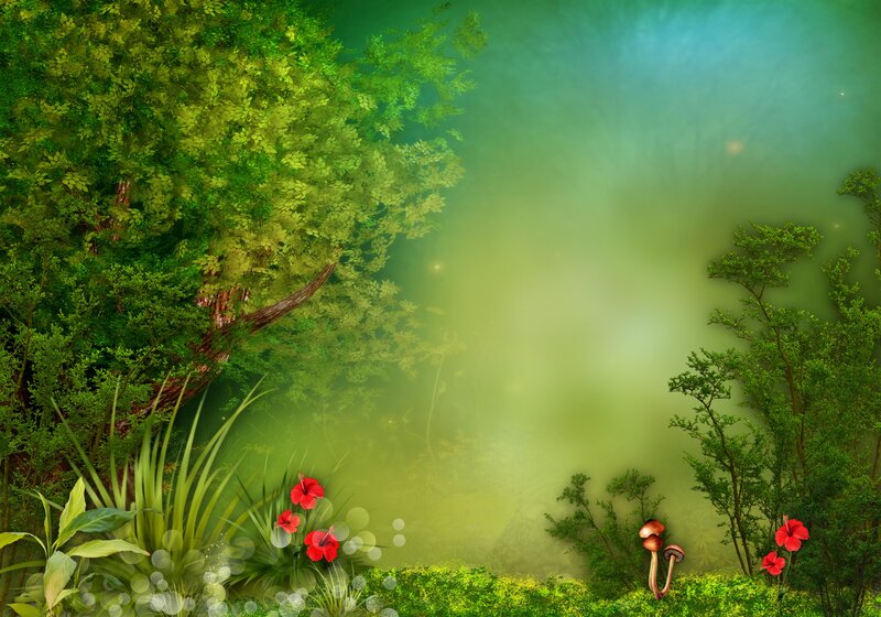 Enchanted Forest Scene — Green, Serene, Digital Art