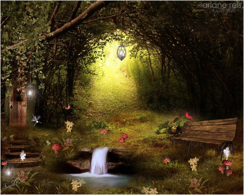 Enchanted Forest Scene — Green, Serene, Night