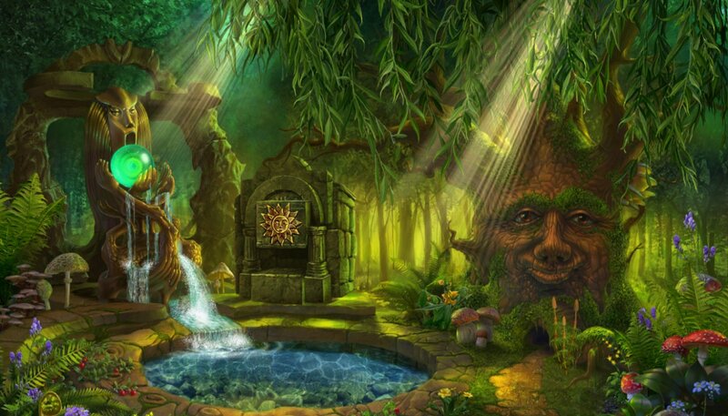 Enchanted Forest Scene — Green, Serene