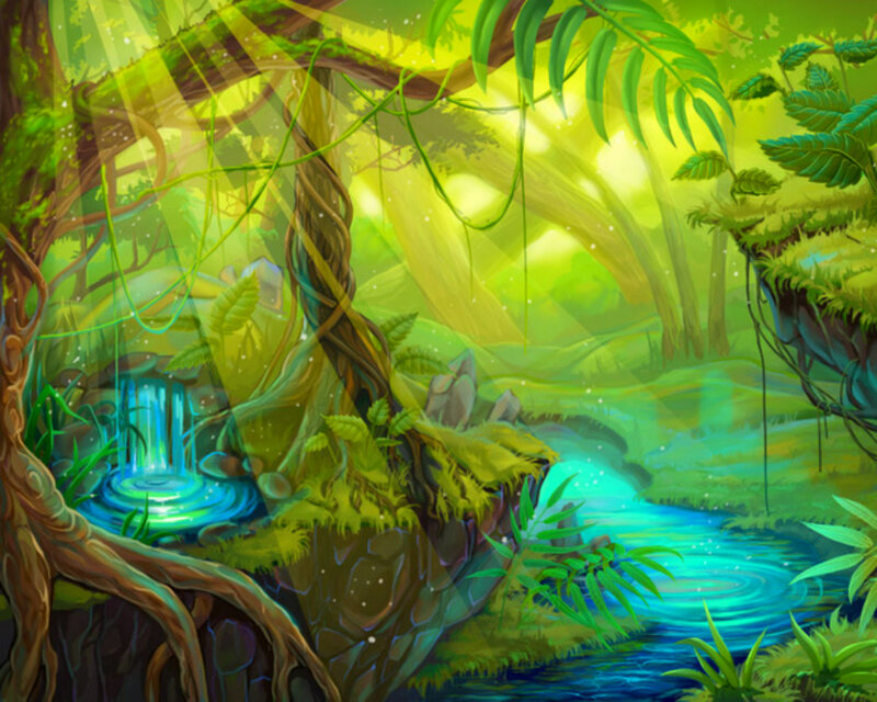Enchanted Forest Stream — Green, Serene, Morning