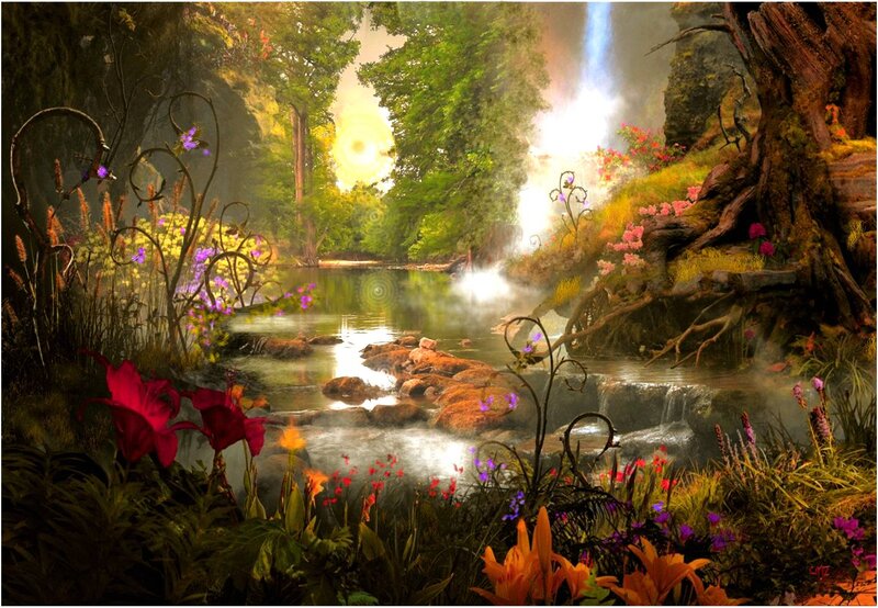 Enchanted Forest Stream — Green, Serene
