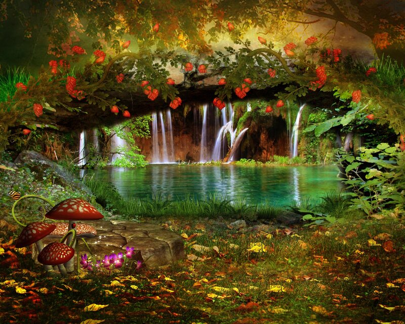 Enchanted Forest Waterfall — Green, Serene, Afternoon